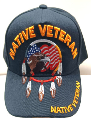 NATIVE VETERAN CAP BLACK HAT EAGLE AND FLAG