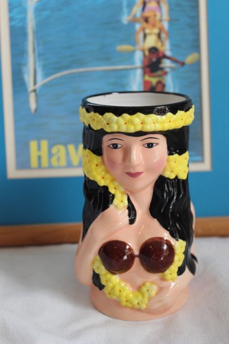 Hula Girl Tiki Mug 6" tall KC Co. LTD Hawaii Tiki bar cocktail - Picture 8 of 8