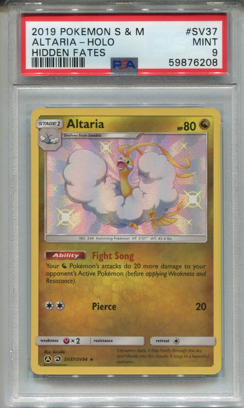 Pokemon Sun & Moon Hidden Fates Shiny Vault Card SV37 Altaria PSA 9