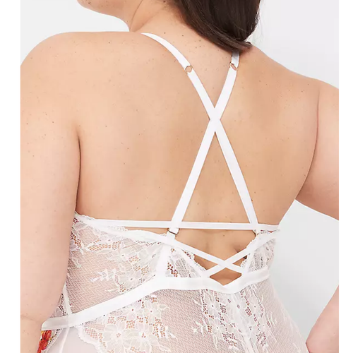 NWT Lane Bryant 18/20 Cacique White Floral Digital Print Lace Bodysuit - Bild 6 von 11