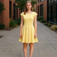 Ted Baker Dress 6 Womens Yellow Above Knee Fit & Flare Sleeveless Square Neck