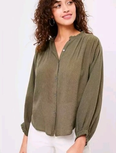 Neu mit Etikett LOFT Damenbluse grün strukturiert Puff Langarm Knopfleiste Bohemian Medium - Bild 1 von 10