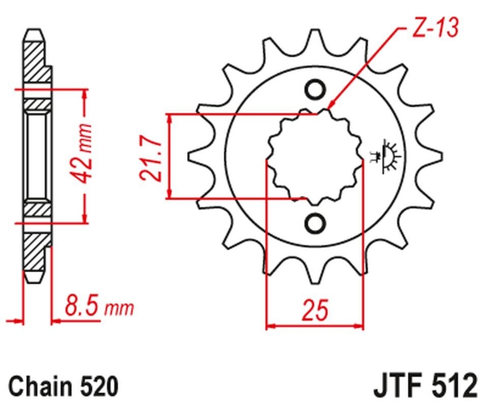 Pignon avant JT 525 de 13 dents pour moto Kawasaki ZXR 400 et KLE 500