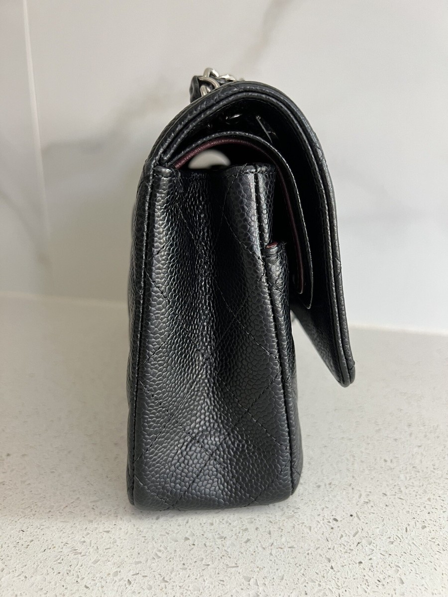 Chanel Black Caviar with Silver Hardware Medium Classic Flap | eBay