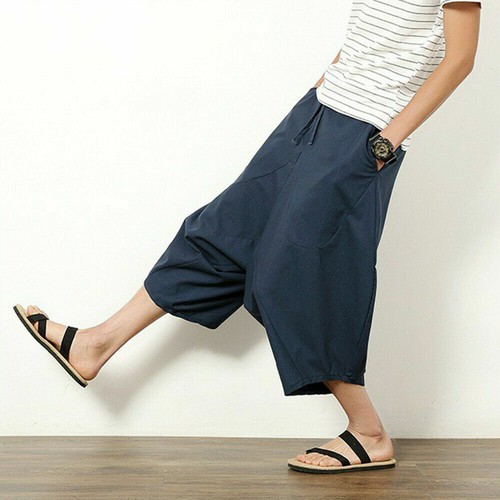 Caxndycing Leinenhose Herren – Japanischer Kimono-Stil, Weit Geschnitten, Sommer