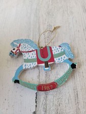 Blue wooden rocking horse 1987 ornament Xmas decor