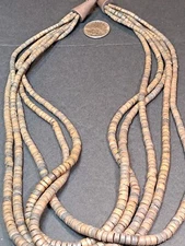 Primative wood/clay multi strand cluster necklace 27 in vtg Brown/Tan tones