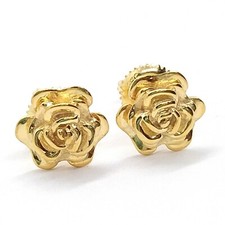 14K Yellow Gold Plated Silver Rose Flower Stud Earrings Women Teens Screw Back