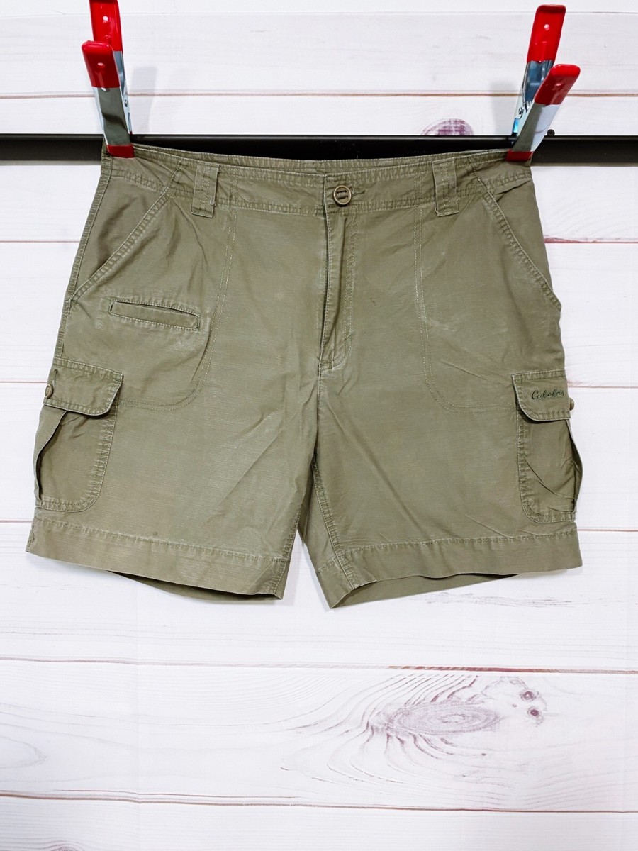 Cabela's Womens Cargo Shorts Size 14 Olive Green High Rise Pockets