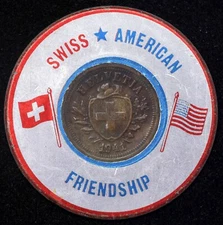 1941 Swiss American Friendship Good Luck Encased 1 Rappen Switzerland Coin