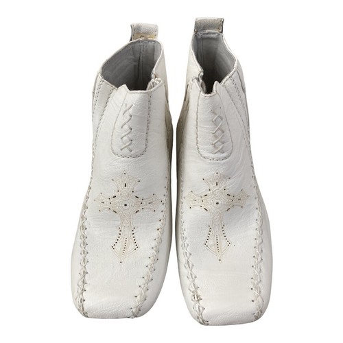 Conal White Leather boy dress Boots zip 