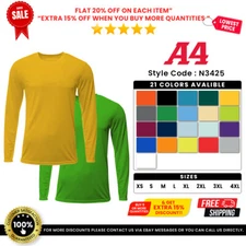 A4 N3425 Mens Polyester Long Sleeve Moisture Wicking Tee Dri-Fit Sprint T-Shirt