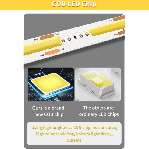 DC12V Flexible COB LED Strip Light High Density Warm Natural White Tape Light 5M - Picture 4 of 23
