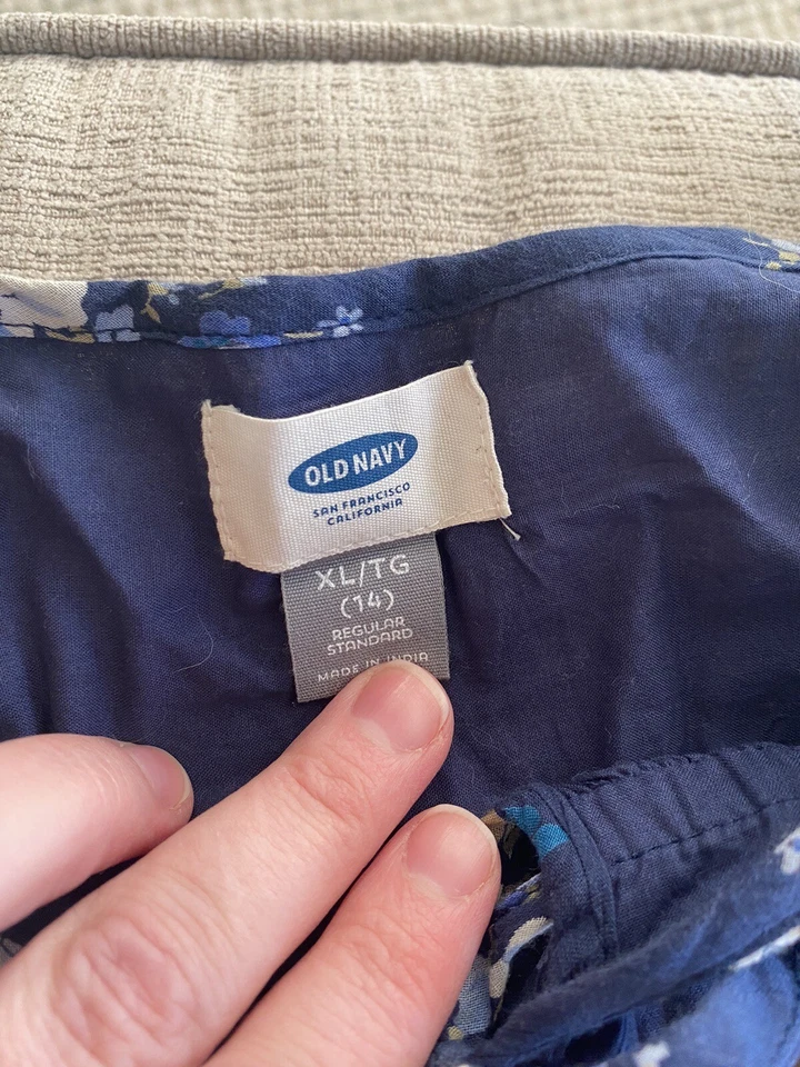 Vestido Antiguo Azul Marino Niñas XL 14 Azul Marino Estampado Algodón Manga 3/4 Vestido Foto 2 de 2