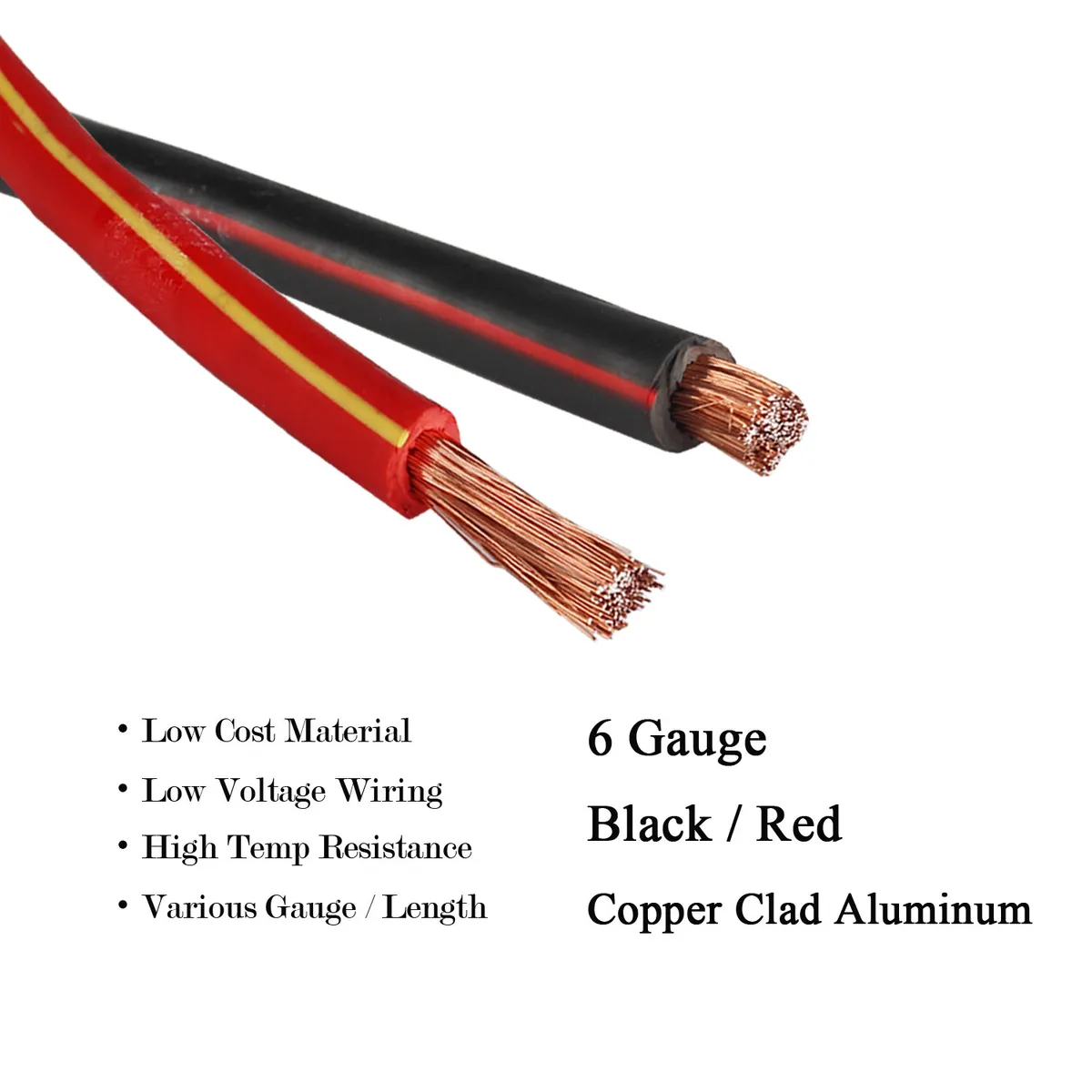 Automotive Power Ground Wire 6 Gauge AWG Copper Clad Battery Cable Black  Red Lot