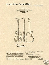 FENDER JAZZMASTER US PATENT Art Print guitar READY TO FRAME!! 1955 Clarence Jazz