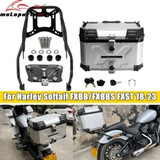 42L Motorcycle Trunk Tail Bag Luggage Case w/Rack For Harley Softail FXST 18-23