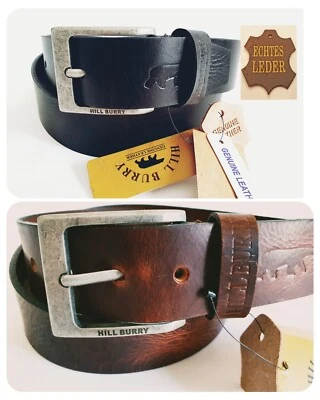 HILL BURRY Herren Gürtel echt Leder 4 cm Jeansgürtel Anzugsgürt Schwarz Braun