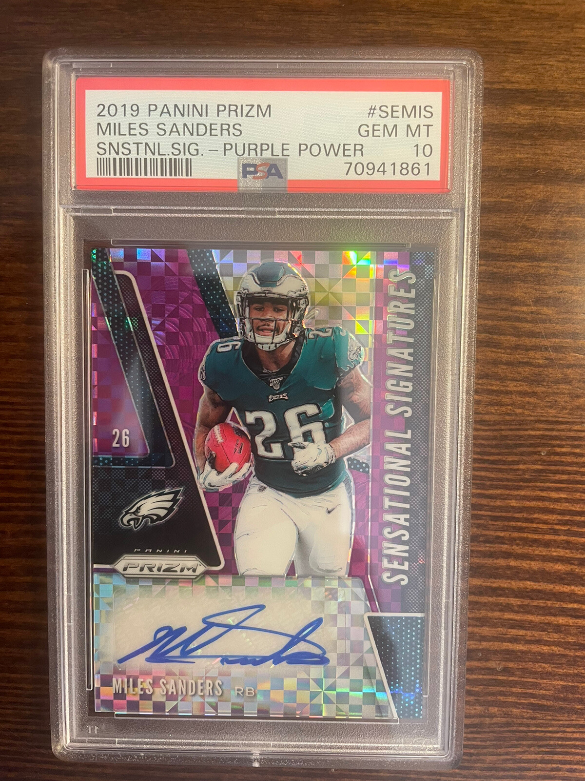 Miles Sanders Panini Prizm Sensational Signatures #SEMIS Purple Power