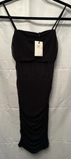 NEW M.N.I. Los Angeles Black Ruched Mini Dress Sheer Detail Zip Back Size Small