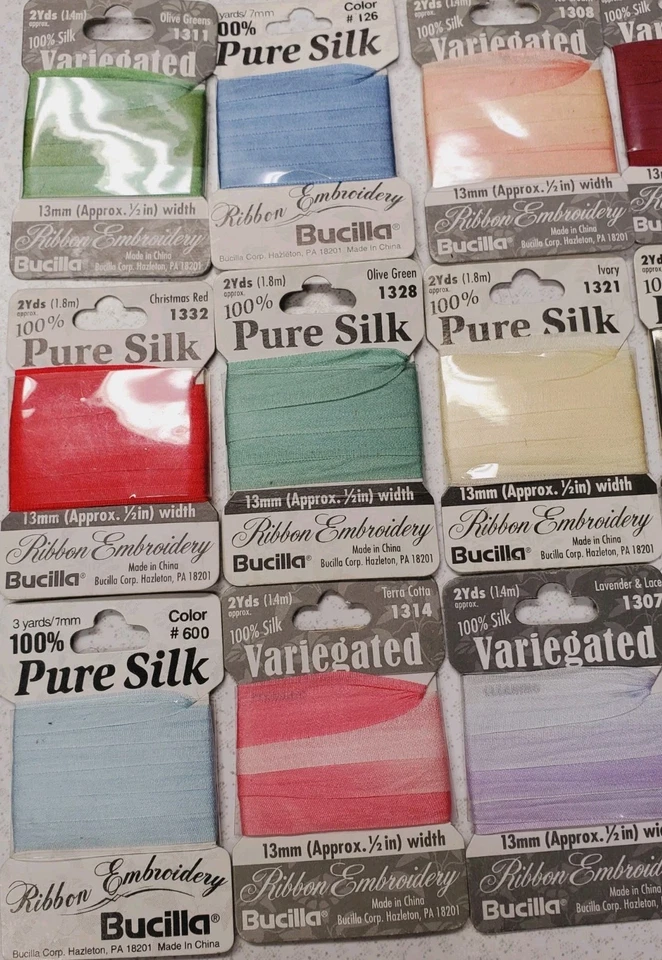 17 Bucilla Pure Silk Embroidery Ribbon 17 Different Colors Solid & Variegated - Image 2 of 4