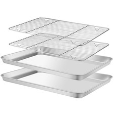 4er Set Backblech Mit Abkühlgitter Ofenblech Backzubehör Kuchengitter Edelstahl