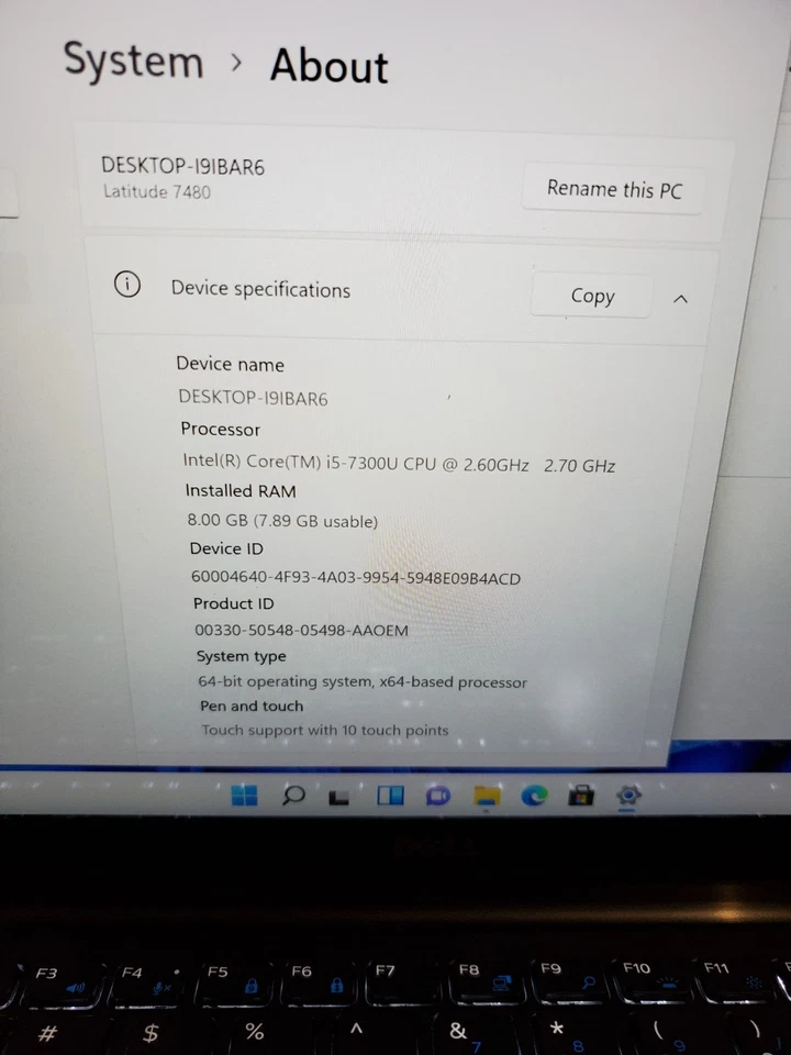 Laptop táctil Dell Latitude 7480 14" i5-7300U 2,6 GHz 8 GB 256 GB SSD Win11 LEER #69 Foto 2 de 4