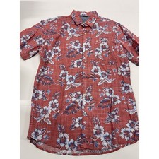 IZOD Men's Saltwater Pink Tropical Hawaiian Cotton Short Sleeve Sportshirt Med