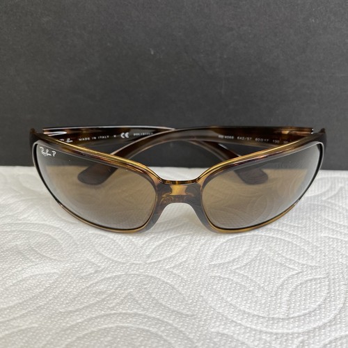 Ray-Ban RB 4068 642/57 Polarized Tortoise Wrap Sunglasses Brown Lens Italy