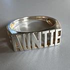 Sterling Silver 925 AUNTIE Design Signet Ring Size T  Vintage Ring Gift Family