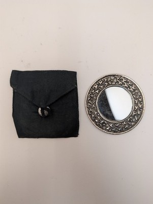 Vintage Compact Mirror Silver Abstract Floral Embossed Twos Company 