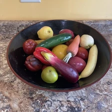 Gigantic Fruit Bowl With Fake Fruits And Vegetables Almost 18” In Diameter