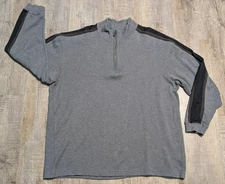 Geoffrey Beene Men’s Sweater XL | Gray 100% Cotton 1/4 Zip Black Sleeve Stripes