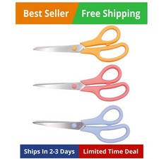 Heavy Duty Scissors 3 Pack 8" Ultra Sharp Blades Comfort Grip for Office Home