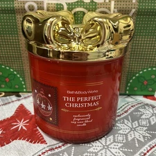 Bath & Body Works THE PERFECT CHRISTMAS 🎅🎀 3 Wick DECORATIVE BOW LID Candle 🎁