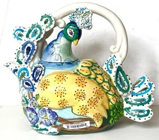 Peacock Bird Ceramic Teapot By Blue Sky Clayworks 9x11” Heather Goldminc