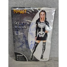 Spirit Halloween Skeleton Woman Adult Costume Dress Hood Thigh Highs Size Large