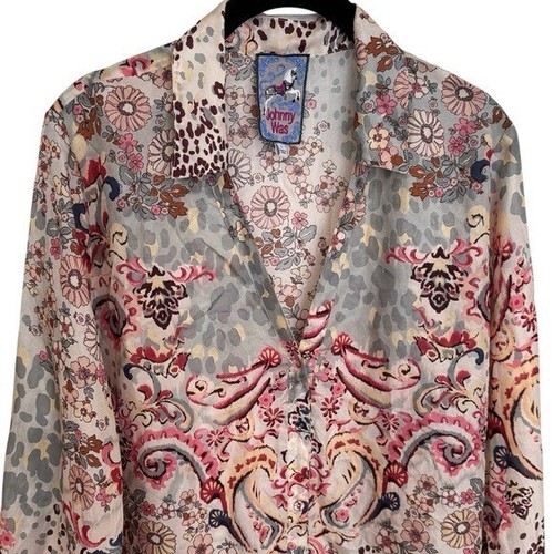 Camicetta Johnny Was Jungle Paisley Rasvana 100% seta leggera con bottoni taglia L - Foto 3 di 11