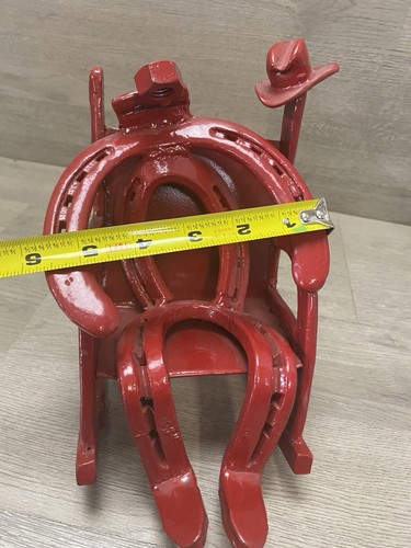 Rustic Metal Art Horseshoe Cowboy In Chair W/ Hat Unique Heavy - Picture 7 of 9