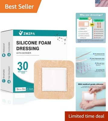 Silicone Foam Dressing 3x3 Gentle Border, Super Absorbent Wound Dressing, Bed...