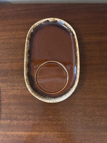 Hull Pottery USA Sandwich/ Soup Plate Brown Drip Glaze 9" Snack Tray Oven Proof