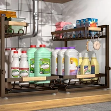 2 Packs Under Sink Organizer, High Adjustable 2 Tier Under Kitchen sink organ...