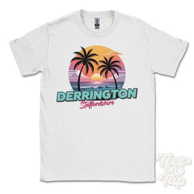DERRINGTON STAFFORDSHIRE T-SHIRT - Retro Miami Style lustig UK Sommer Parodie