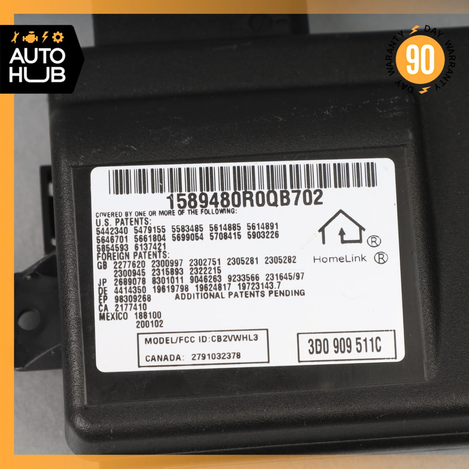 2014 Bentley Continental GTC Garage Opener Module Unit 3D0909511C OEM