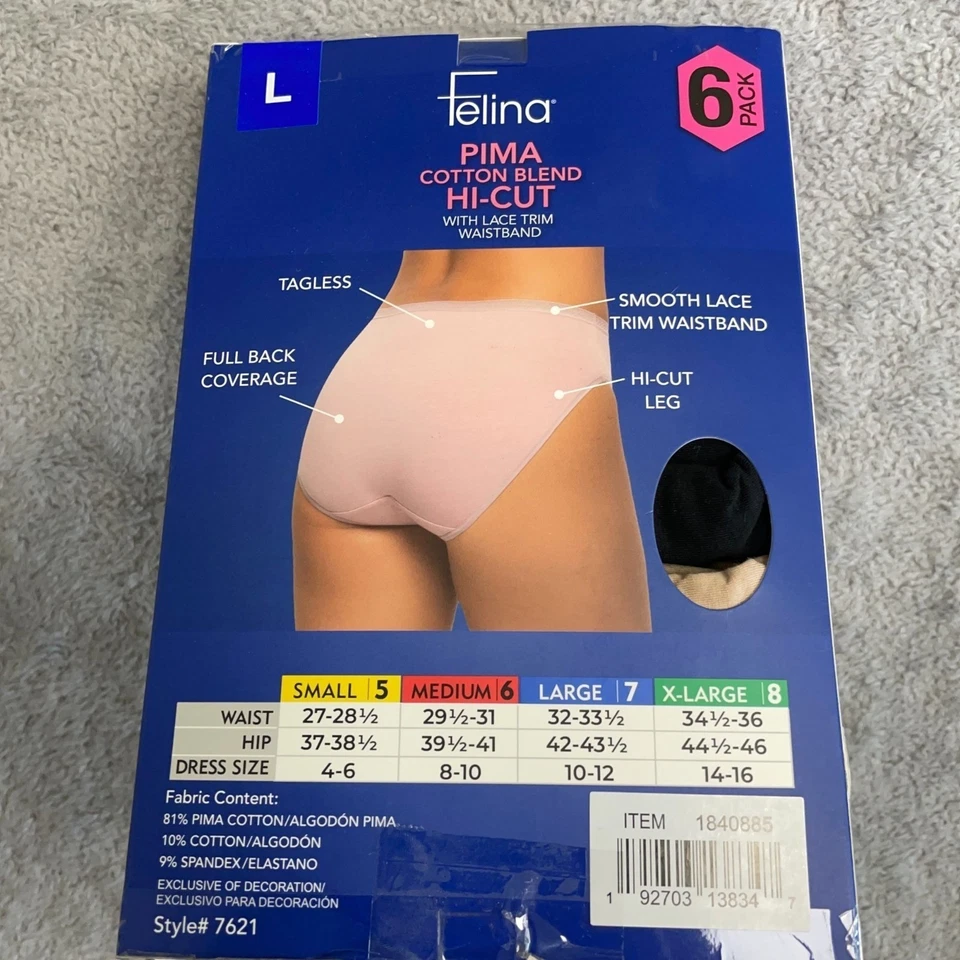 NUEVO PAQUETE DE 6 bragas Felina Pima para mujer talla L mezcla de algodón corte alto cobertura completa Foto 3 de 4