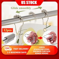 Shower Curtain Hooks Rings Stainless Steel Set of 12 Polished