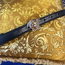 Versace Crystal-Embellished Medusa Leather Belt Size 85/34 EUC