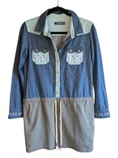 6ixty8ight Denim Western Pearl Snap Button Up Embroidered Dress M