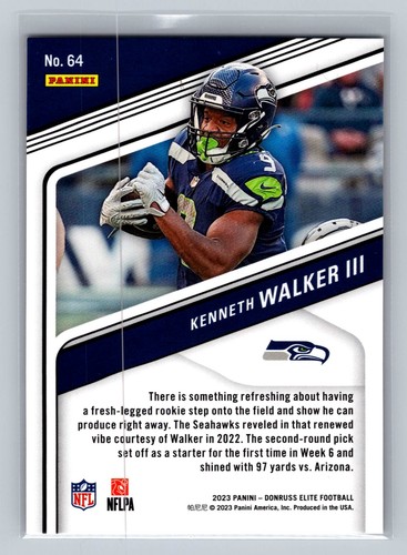2023 Donruss Elite Kenneth Walker III Aspirations Shimmer #/625 #64 - Picture 2 of 2