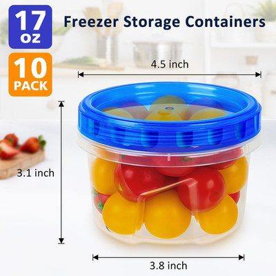 10 Pack 17Oz Reusable Freezer Storage Containers with Twist Top Lids Airtight...